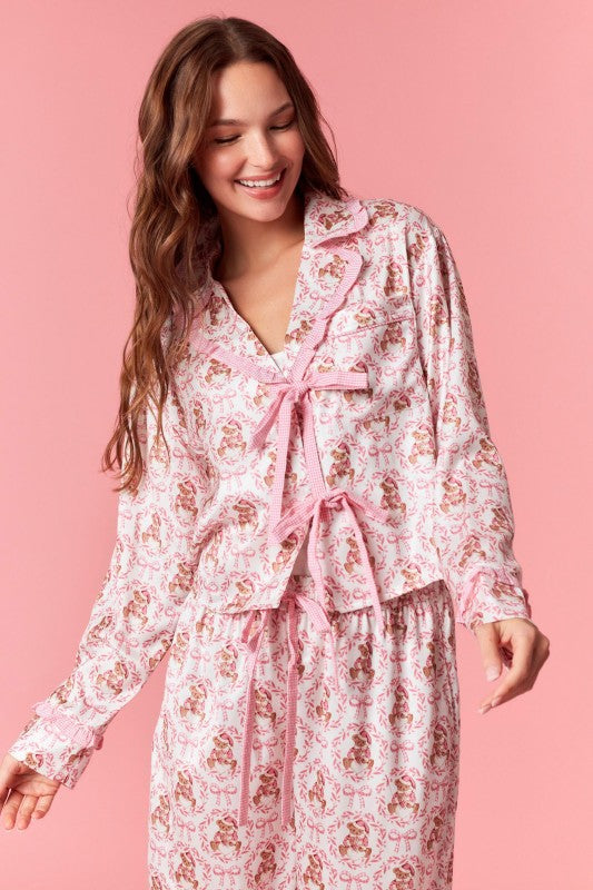 Bear & Bow Satin Pajama Top