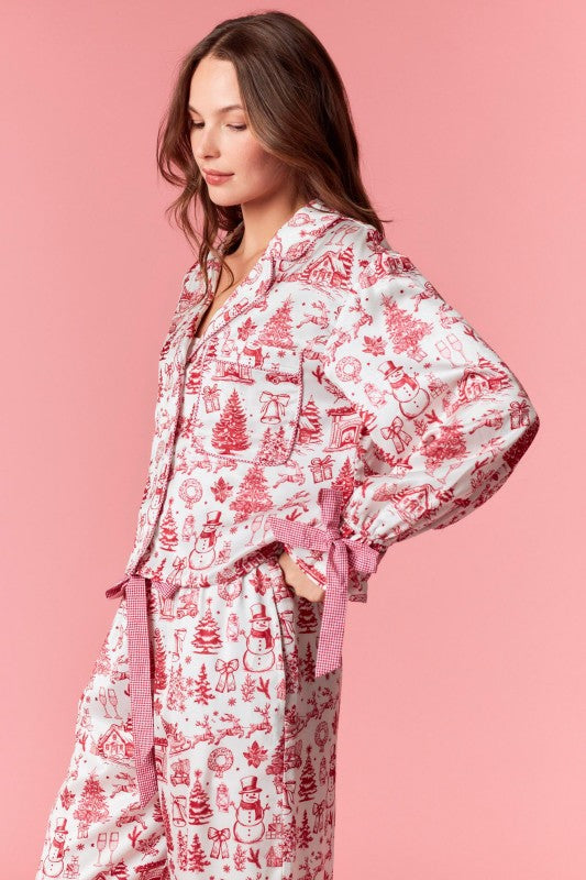 Holiday Chateau Satin Pajama Top