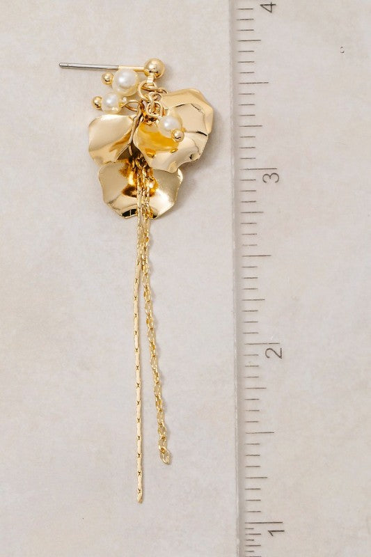 Metallic Flower Petals Dangle Earrings