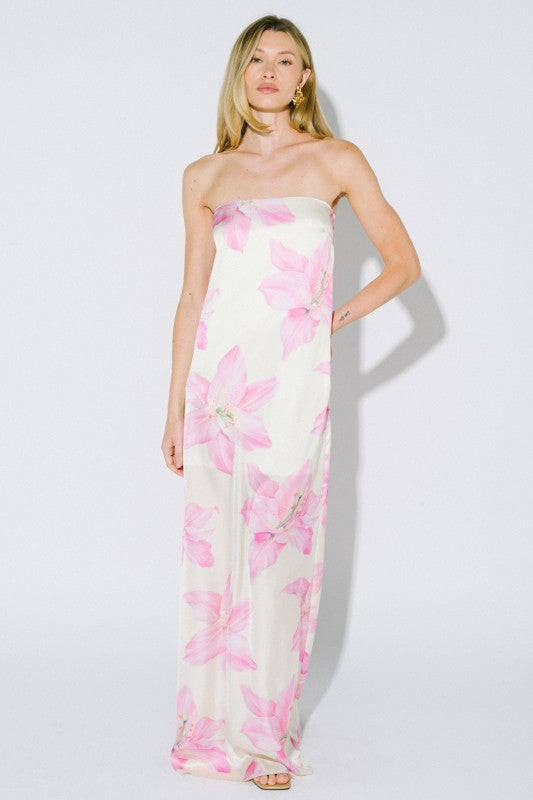 Petal Veil Strapless Maxi Dress