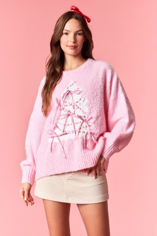 Pretty Pink Christmas Tree Sweater