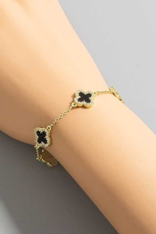 Cubic Zirconia Station Clover Chain Bracelet