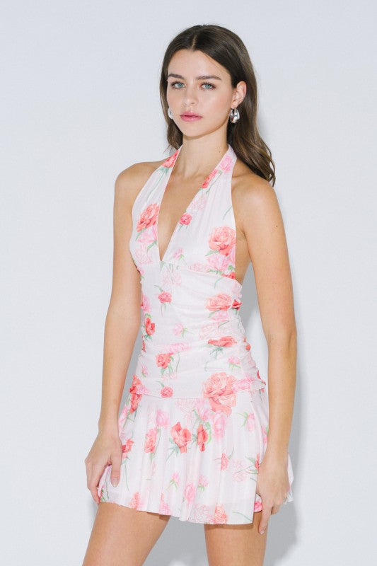 Petals & Prosecco Halter Mini Dress