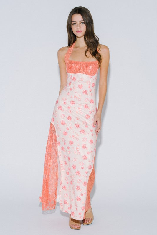 Peach Bellini Halter Maxi Dress
