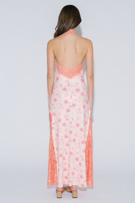 Peach Bellini Halter Maxi Dress