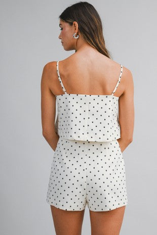 Sweetest Spot Polka Dot Bow Crop Top Skort Set White