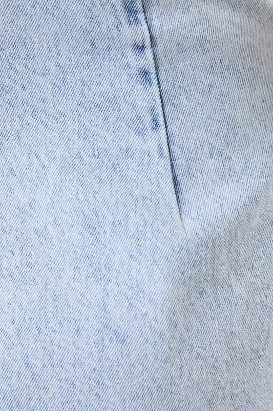 Buttoned Up Strapless Denim Mini Dress