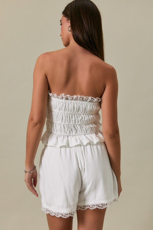 Afternoon Out Lace Linen Shorts