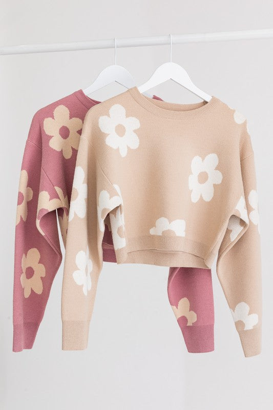 Cute As A Daisy Cropped Sweater - Medium - Final Sale