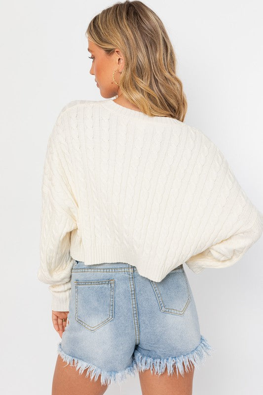 Stay Cozy Cropped Cable Knit Sweater