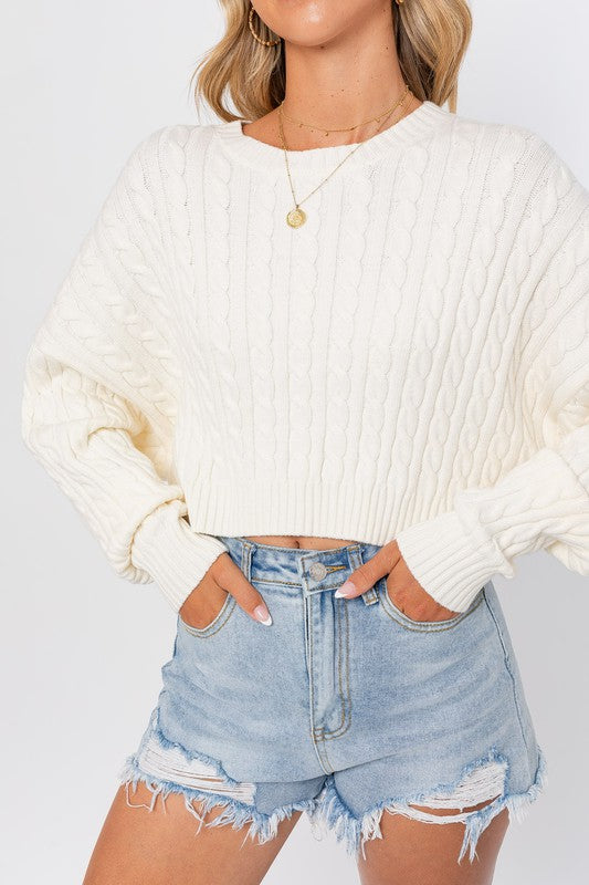 Stay Cozy Cropped Cable Knit Sweater