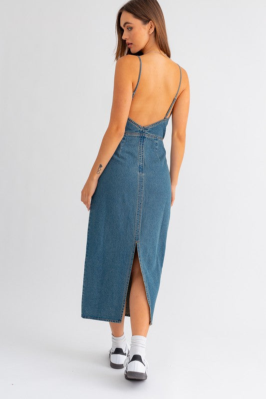 Niven Denim Halter Midi Dress