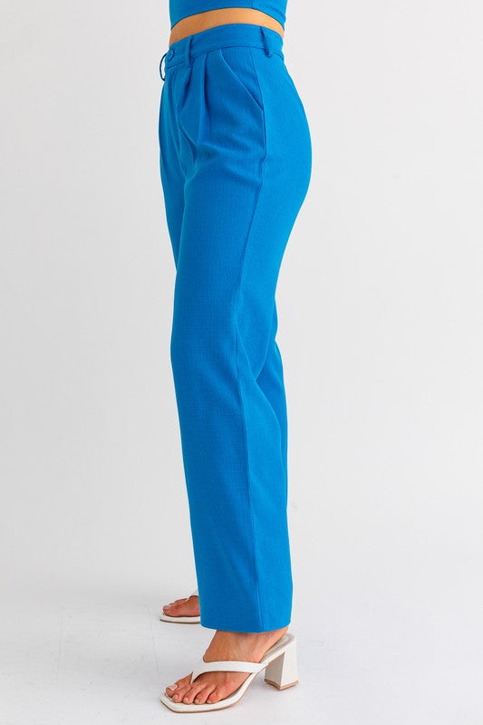 Sapphire Splash High Waisted Wide Leg Pleated Pants - Final Sale