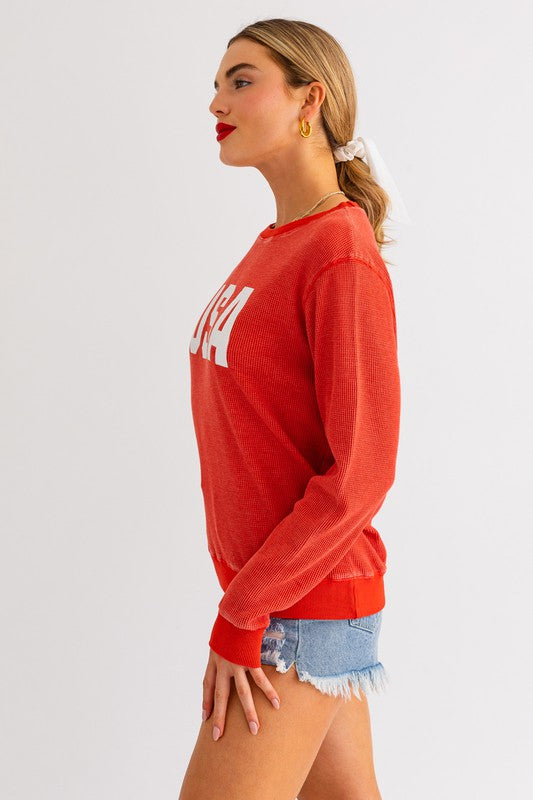 USA Round Neck Thermal Sweatshirt