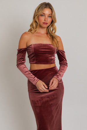 Making Magic Long Sleeve Off Shoulder Velvet Top - Medium - Final Sale