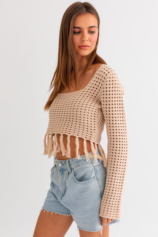 Beachfront Square Neck Crochet Fringe Top - Final Sale