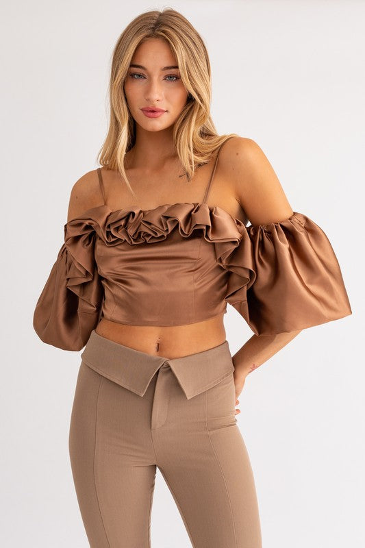 Espresso Martini Ruffle Detail Off Shoulder Top