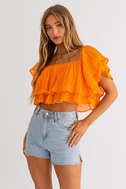 Sunset Glow Off Shoulder Ruffle Crop Top - Small - Final Sale