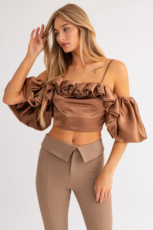 Espresso Martini Ruffle Detail Off Shoulder Top - Final Sale