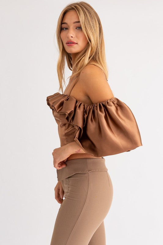 Espresso Martini Ruffle Detail Off Shoulder Top - Final Sale