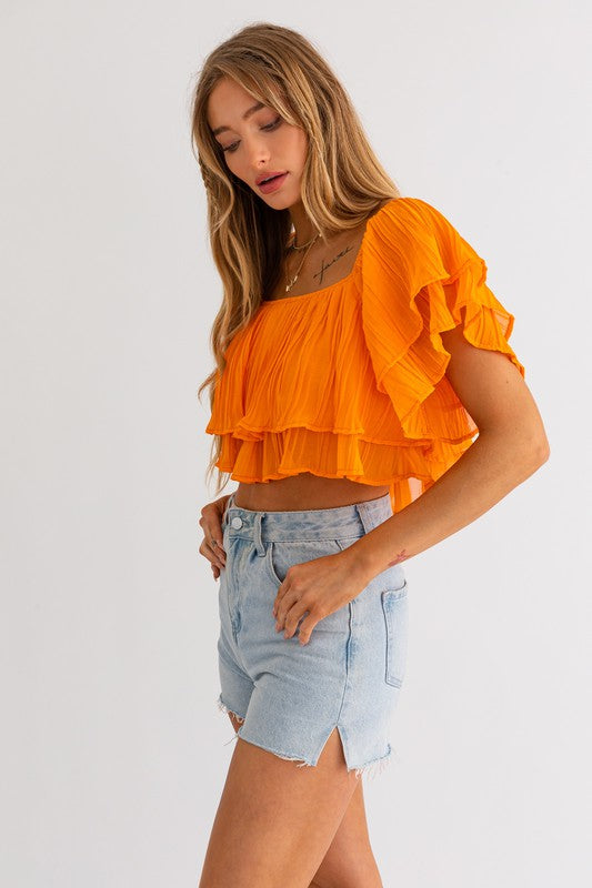 Sunset Glow Off Shoulder Ruffle Crop Top - Small - Final Sale