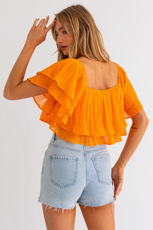 Sunset Glow Off Shoulder Ruffle Crop Top - Small - Final Sale