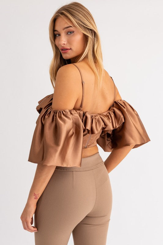 Espresso Martini Ruffle Detail Off Shoulder Top