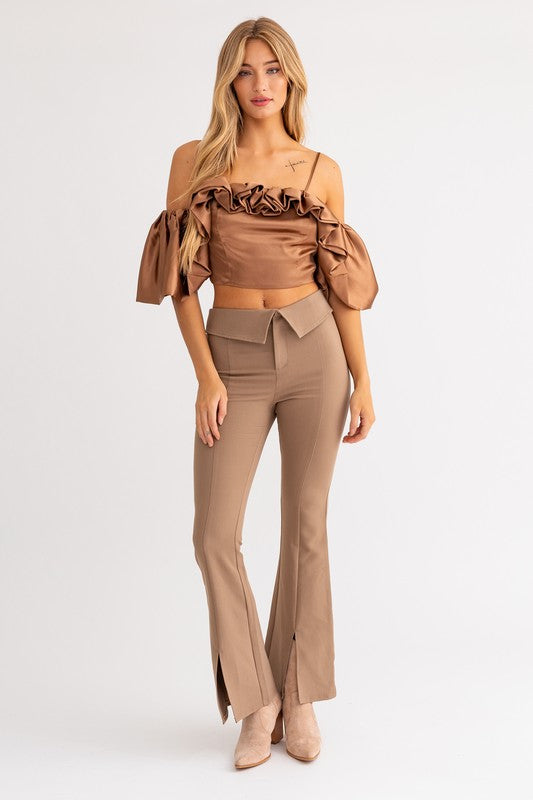 Espresso Martini Ruffle Detail Off Shoulder Top