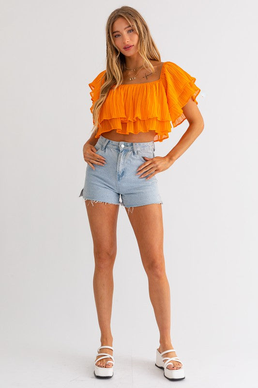 Sunset Glow Off Shoulder Ruffle Crop Top - Small - Final Sale