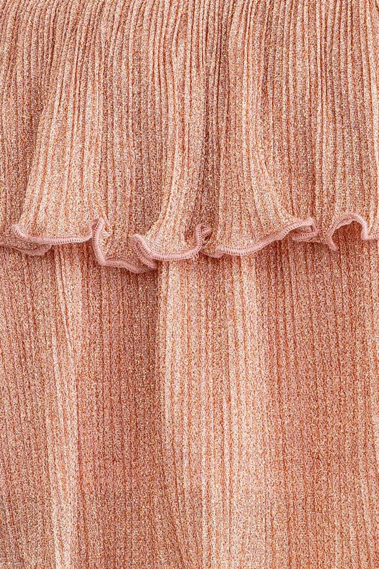 Rose Gold Shimmer Off Shoulder Tiered Top - Medium - Final Sale