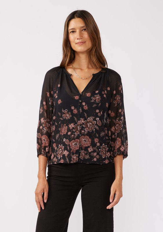 Fall Florals Button Down Blouse Top