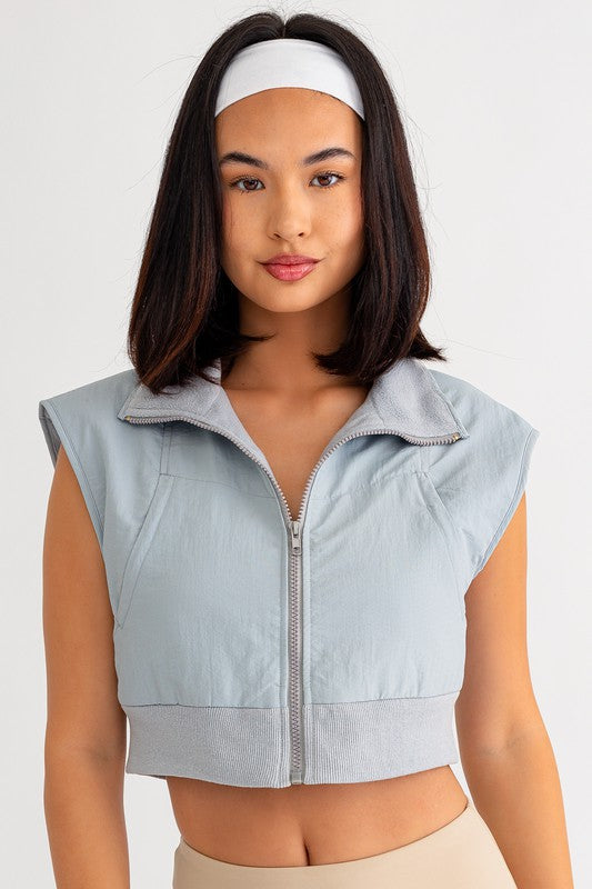 Power Play Sleeveless Crop Vest Jacket