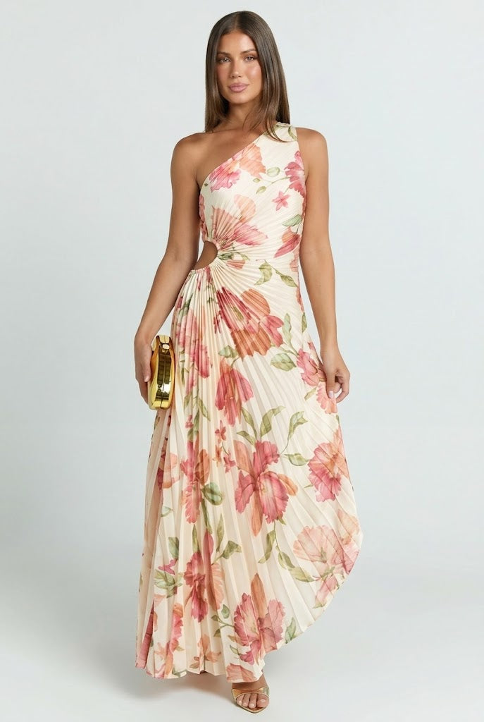 Coral Garden Asymmetrical Maxi Dress