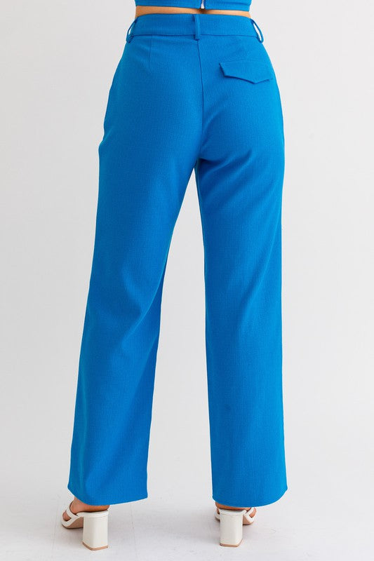 Sapphire Splash High Waisted Wide Leg Pleated Pants - Final Sale