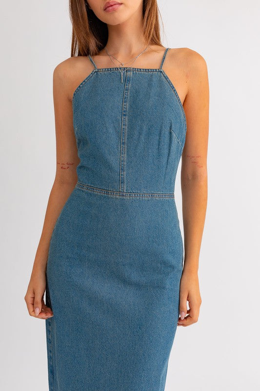 Niven Denim Halter Midi Dress