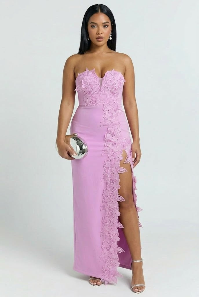 Éloise Floral Appliqué Column Maxi Dress