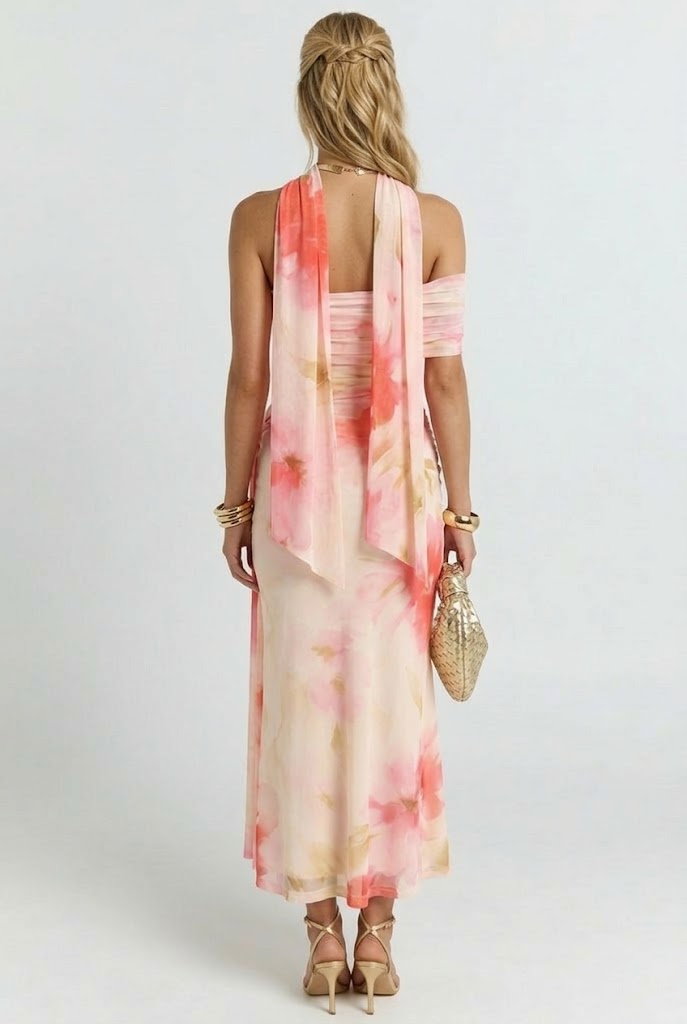 Peonies Floating in the Fountain Midi Dress