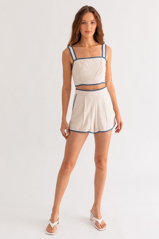 Amalfi Adventures Linen Blend High Waisted Pocketed Shorts - Large - Final Sale