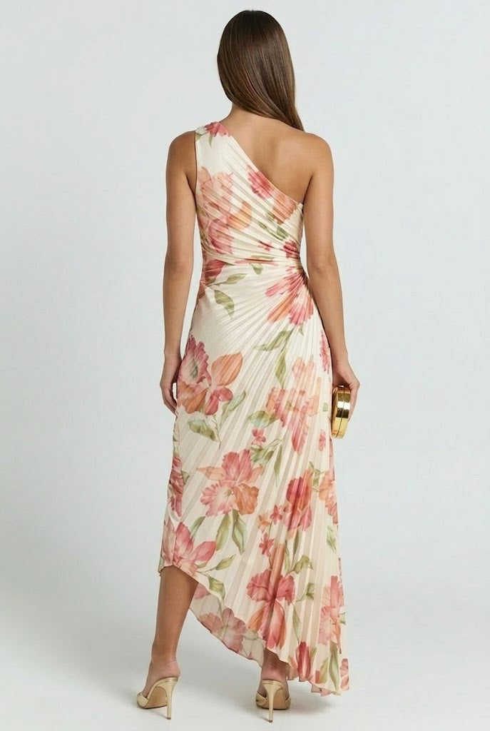 Coral Garden Asymmetrical Maxi Dress