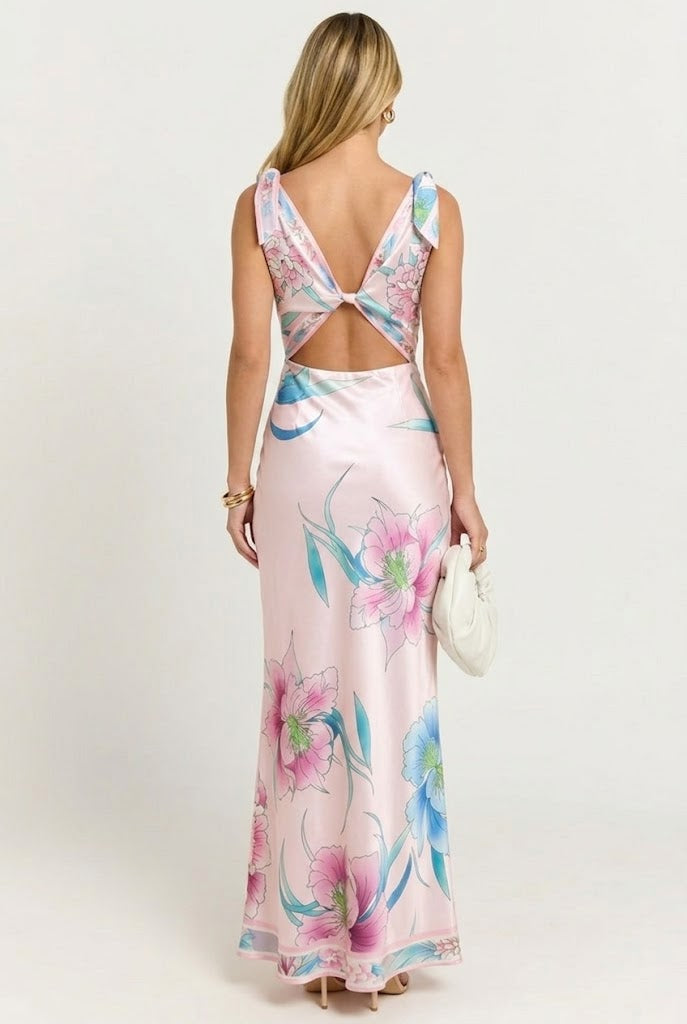 Powder Room Pearls Satin Maxi Dress