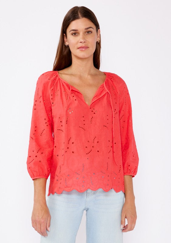 Raglan Eyelet Long Sleeve Blouse Top