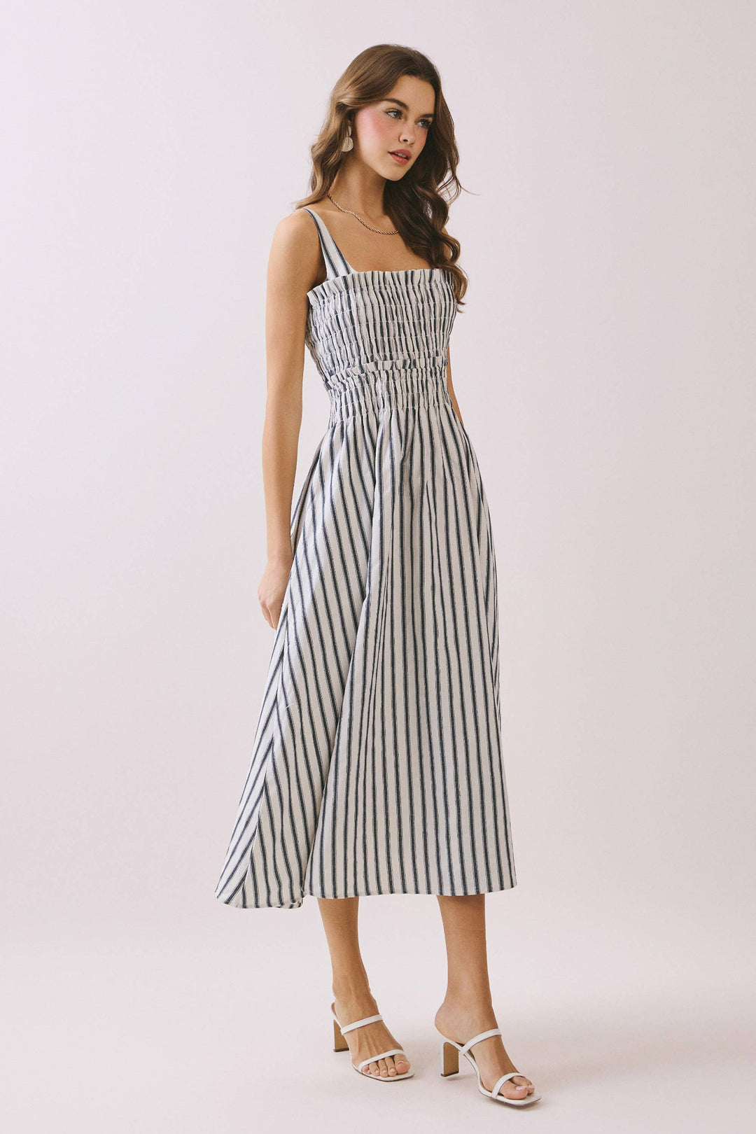 Port Café Striped Linen Midi Dress