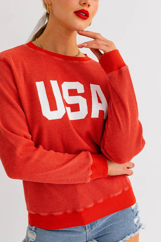 USA Round Neck Thermal Sweatshirt