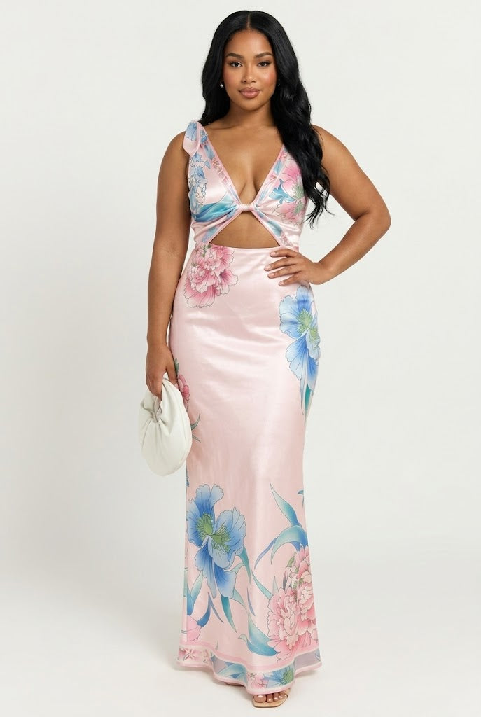 Powder Room Pearls Satin Maxi Dress