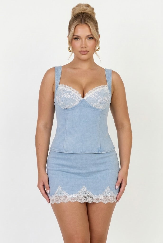 Porcelain Lace Denim Top