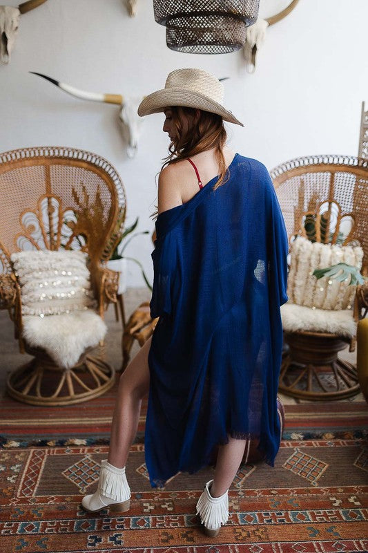 Open Grid Frayed Kimono - Final Sale