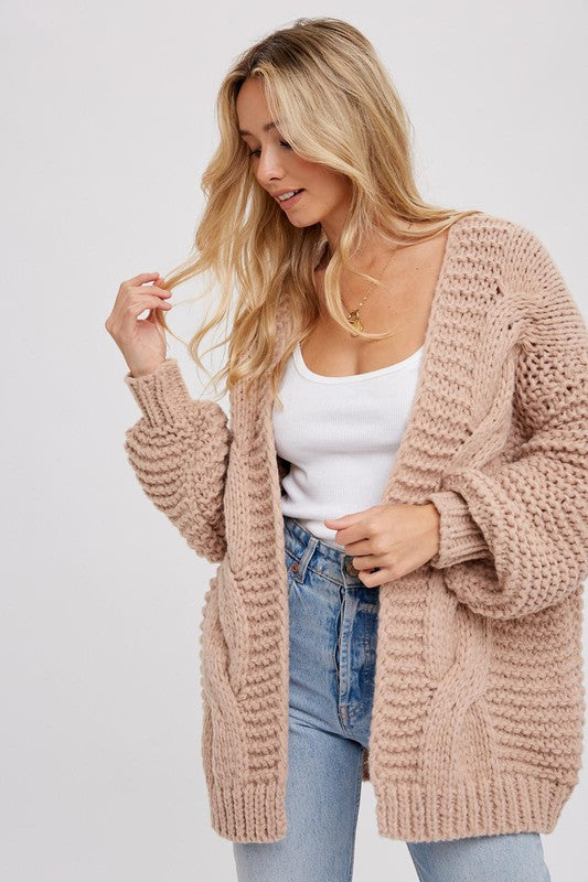 Latte Chunky Cable Knit Cardigan