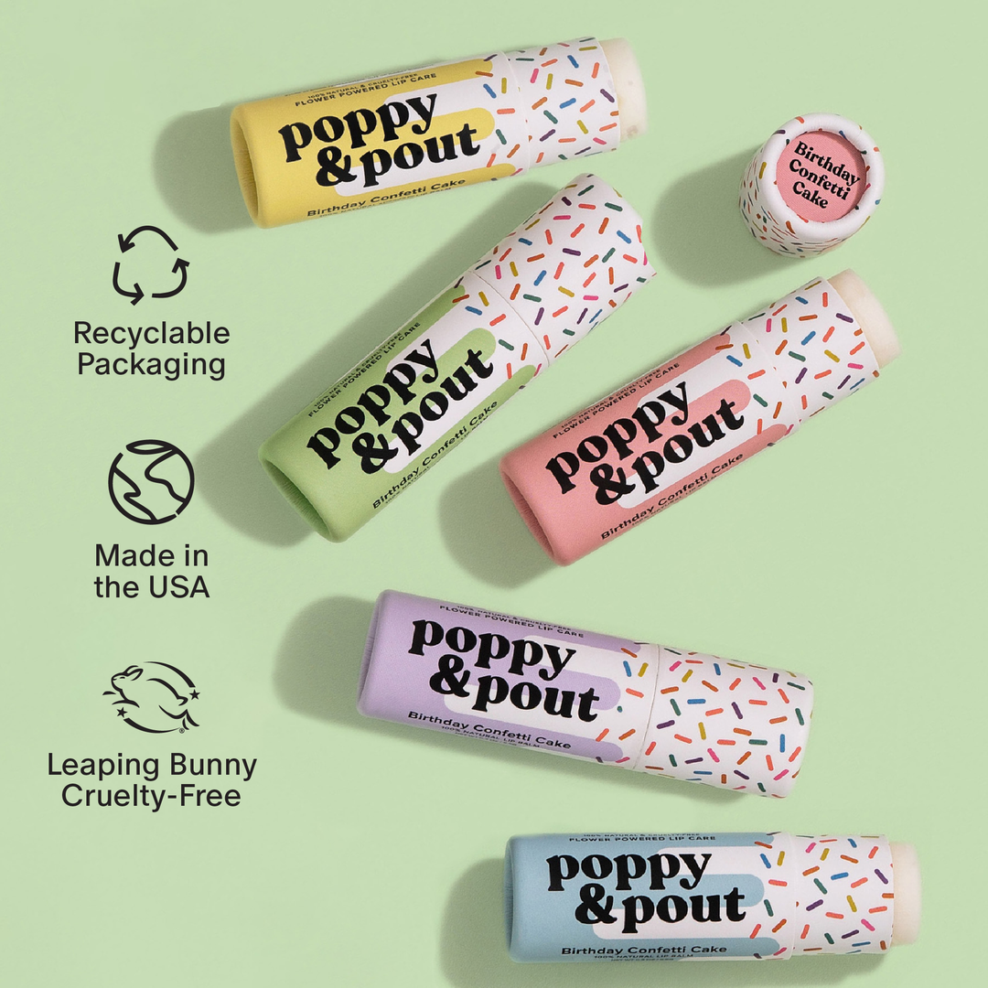 Poppy & Pout Birthday Confetti Cake Pink Lip Balm