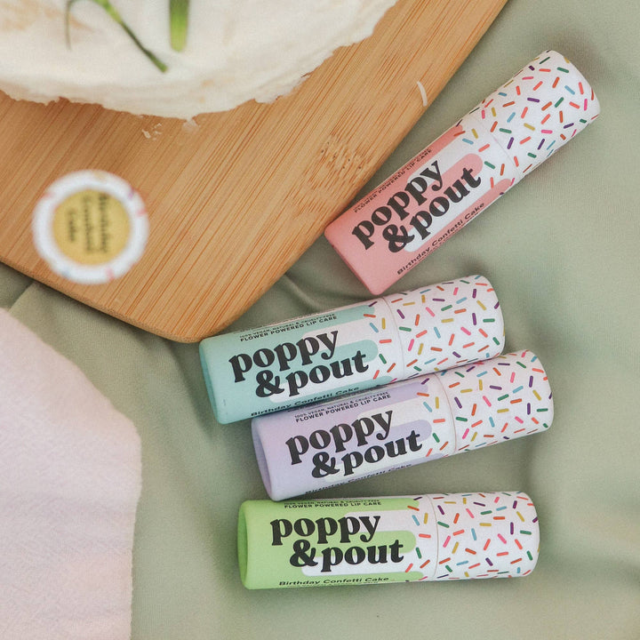 Poppy & Pout Birthday Confetti Cake Pink Lip Balm