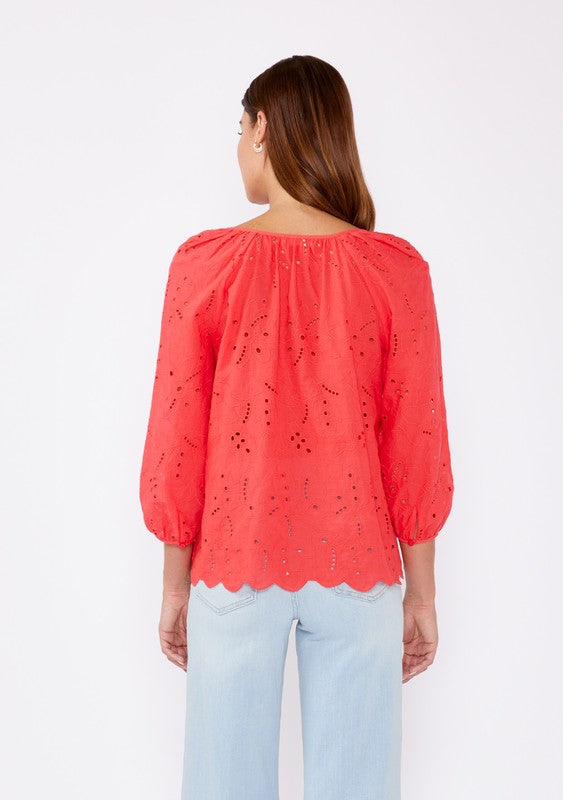 Raglan Eyelet Long Sleeve Blouse Top